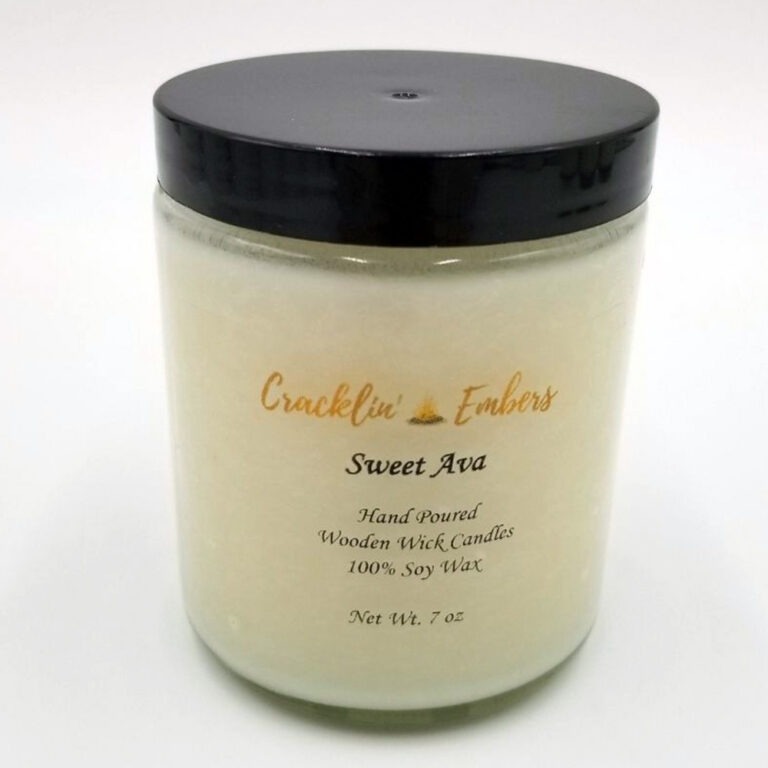 Cracklin' Embers Sweet Ava soy candle with wooden wick in glass jar